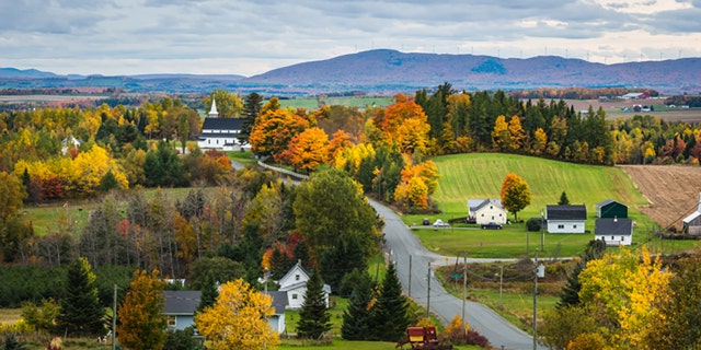 The countryside in New Brunswick in Eastern Canada. It is east of the U.S. state of Maine.