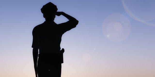 Silhouette of officer saluting in the sunset