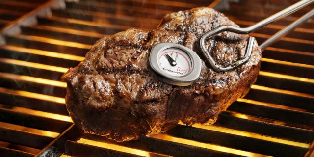 steak with thermometer in it