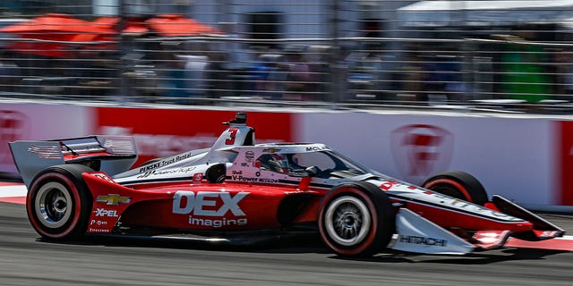 Scott McLaughlin in the Dex Imaging Team Penske (car 3) drives during the Grand Prix of St. Petersburg auto race Sunday, Feb. 27, 2022, in St. Petersburg, Fla. (AP Photo/Steve Nesius)