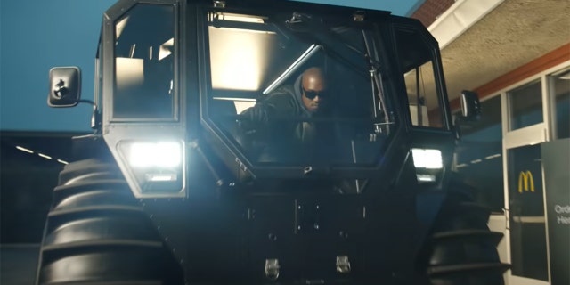 Kanye West drove his Sherp through a McDonald's drive-thru in a Super Bowl commercial.