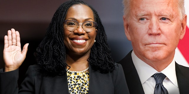 Ketanji Brown Jackson, nominated to be a U.S. Circuit Judge for the District of Columbia Circuit, is sworn in to testify before a Senate Judiciary Committee hearing on pending judicial nominations on Capitol Hill, April 28, 2021, in Washington.