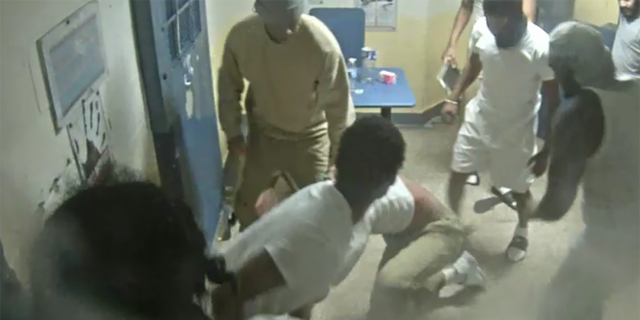 This screen grab shows a November 2021 assault on attempted murder suspect Darius Mungin at Rikers Island. After Mungin suffered several assaults at the jail, Manhattan District Attorney’s Office freed him on electronic monitoring. 