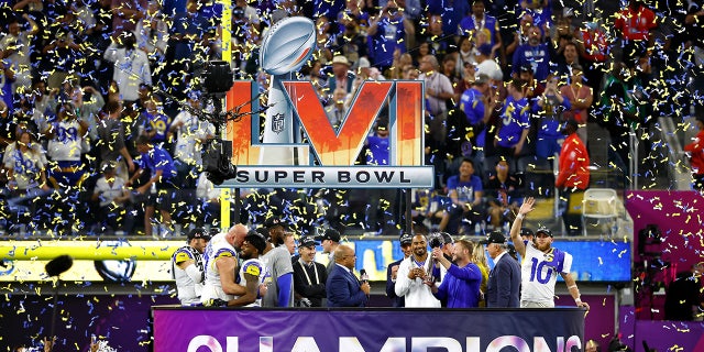 The Los Angeles Rams celebrate winning Super Bowl LVI at SoFi Stadium.