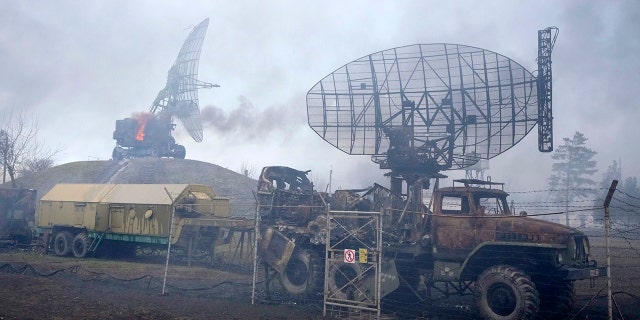 Damaged radar arrays and other equipment is seen at Ukrainian military facility outside Mariupol, Ukraine, Thursday, Feb. 24, 2022. Russia has launched a barrage of air and missile strikes on Ukraine early Thursday and Ukrainian officials said that Russian troops have rolled into the country from the north, east and south.