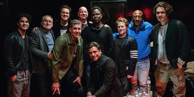 Caption (l to r): Darren Criss, Mike Binder, Jim Carrey, Mike Young, Jeff Ross, Chris Rock, John Stamos, Seth Green, Byron Allen.