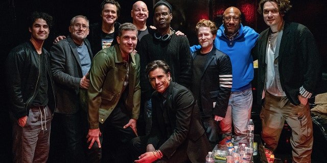 Caption (l to r): Darren Criss, Mike Binder, Jim Carrey, Mike Young, Jeff Ross, Chris Rock, John Stamos, Seth Green, Byron Allen.