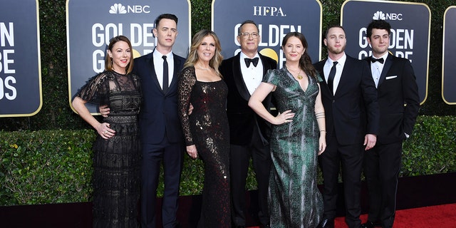 (L-R) Samantha Bryant, Colin Hanks, Rita Wilson, Tom Hanks, Elizabeth Ann Hanks, Chet Hanks, and Truman Theodore Hanks attend the 77th Annual Golden Globe Awards at The Beverly Hilton Hotel on January 05, 2020 in Beverly Hills, California. 