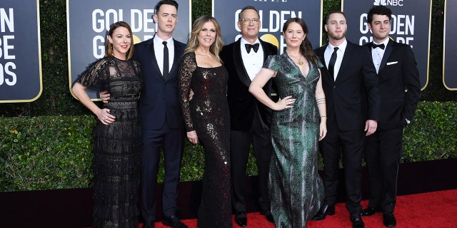(LR) Samantha Bryant, Colin Hanks, Rita Wilson, Tom Hanks, Elizabeth Ann Hanks, Chet Hanks, and Truman Theodore Hanks attend the 77th Annual Golden Globe Awards at The Beverly Hilton Hotel on January 05, 2020 in Beverly Hills, California.