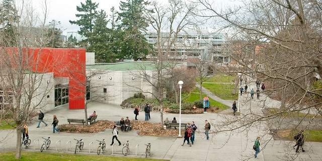 Students at the University of Victoria, where the research was conducted, move about between their classes on March 10, 2011.