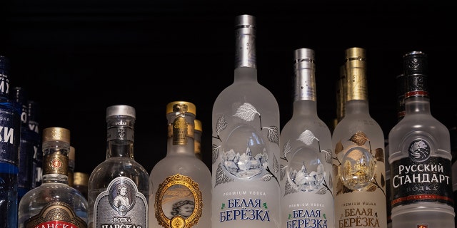 Bottles of Russian vodka for sale inside a Bristol store, operated by Mercury Retail, in Moscow, Sept. 21, 2021.