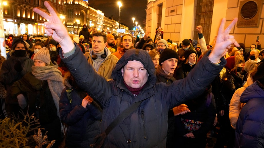 Russians protesting Putin and Russia's invasion