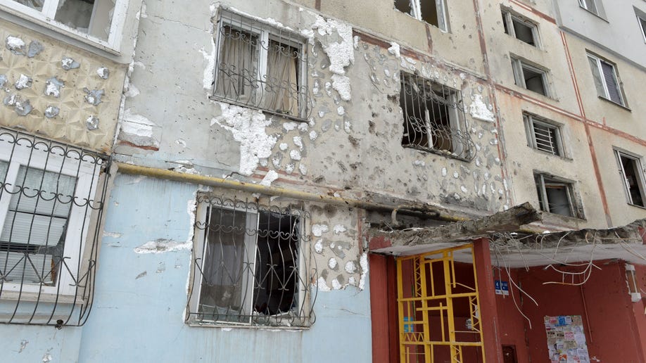 Damaged residential building in Ukraine