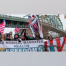 Protesters gather at the Buffalo Peace Bridge near the U.S and Canada border.