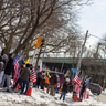 Freedom Convoy protesters gather near the Buffalo Peace Bridge.