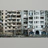On 25 February 2022 in Kyiv, Ukraine, a view of an apartment building that was heavily damaged during ongoing military operations.
