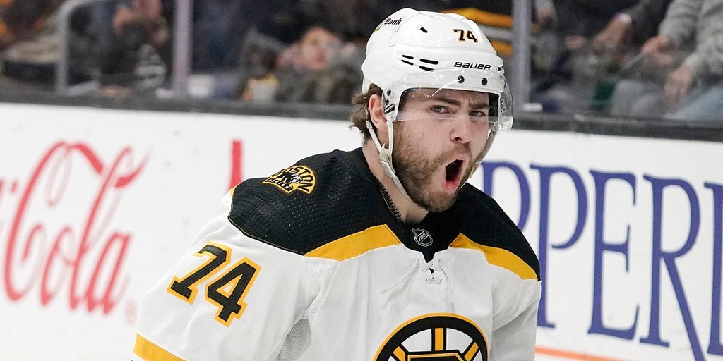 Jake DeBrusk's hot streak continues with a natural hat trick in