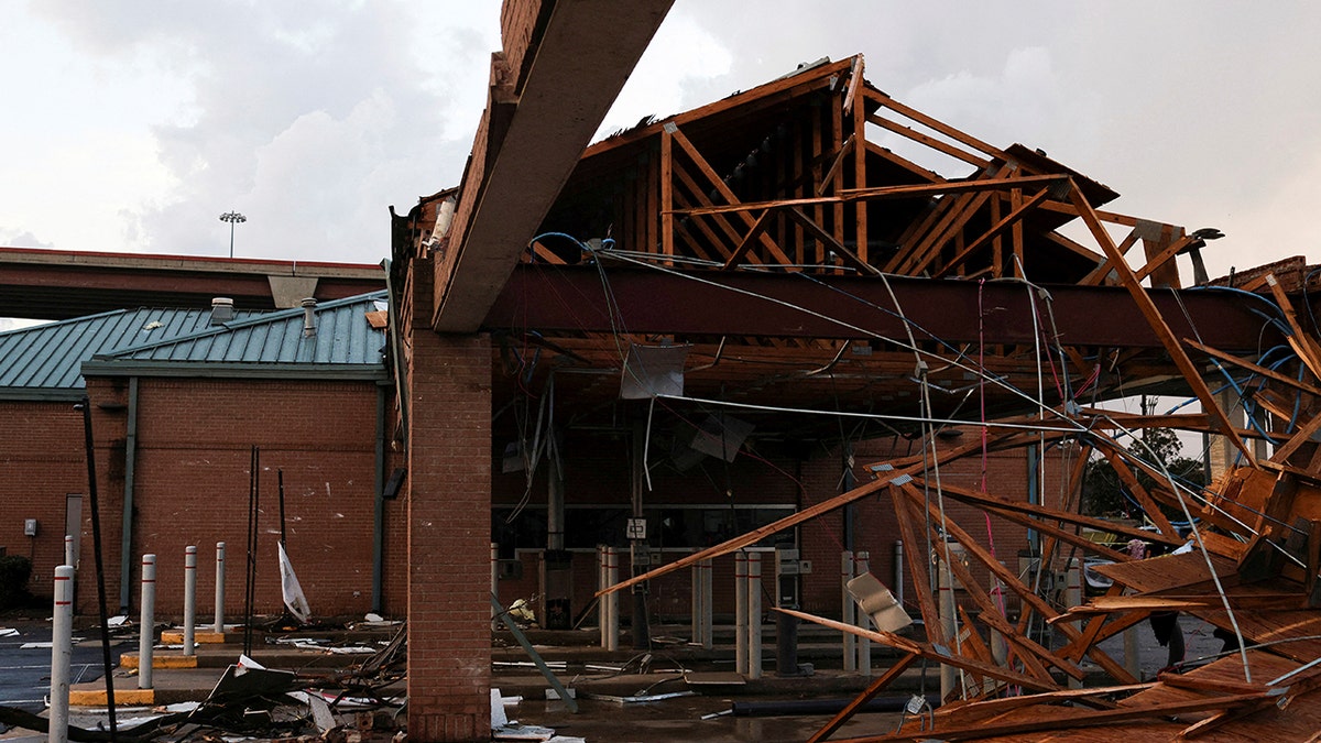 A view of a damaged building after a tornado in a widespread storm system touched down in Round Rock, Texas, U.S., March 21, 2022.
