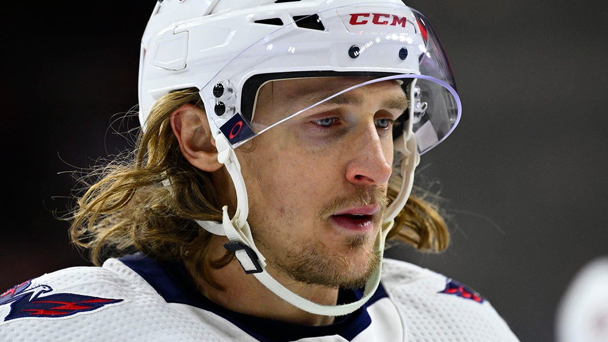 FILE - Washington Capitals' Carl Hagelin is shown during an NHL hockey game against the Philadelphia Flyers, Thursday, Feb. 17, 2022, in Philadelphia. Hagelin is expected to miss an extended period of time because of an eye injury. Hagelin was struck with an errant stick during practice Tuesday, March 1, 2022. It was not immediately clear which eye or if Hagelin required surgery.