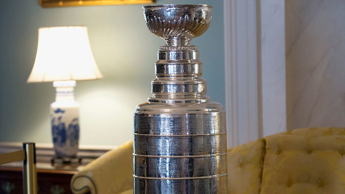FILE - The National Hockey Leagues's championship trophy, The Stanley Cup, is displayed at the State Department in Washington, March 10, 2016. The NHL is unveiling a new logo for the Stanley Cup playoffs and final that replaces the one used for the past 13 years. The league is revealing it later Monday, March 7, 2022.