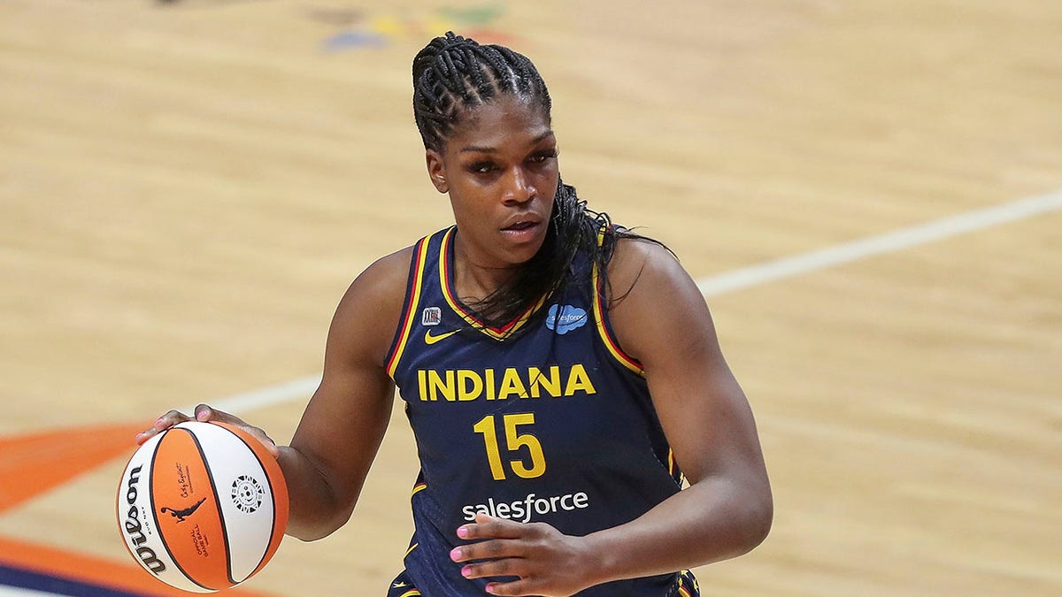 FILE - Indiana Fever's Teaira McCowan (15) is shown during a WNBA basketball game against the Connecticut Sun on Wednesday, May 19, 2021, in Uncasville, Conn. Indiana has traded center Teaira McCowan to the Dallas Wings in a deal that gives the Fever two more first-round picks in the next WNBA draft. The Fever got the fourth and sixth overall picks in the deal announced Tuesday, March 8, 2022.