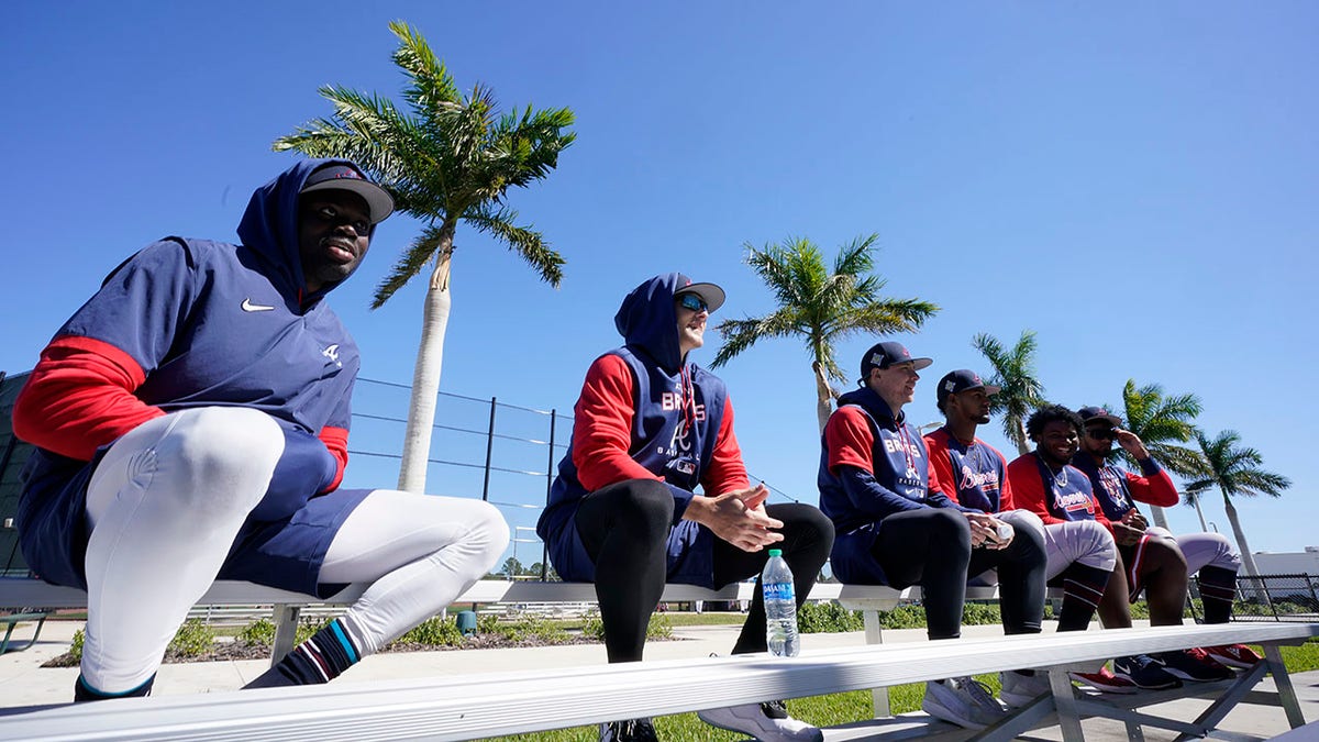 Atlanta Braves minor leaguers watch a game during the start of spring training baseball at the CoolToday Park Sunday March 13, 2022, in North Port, Fl.