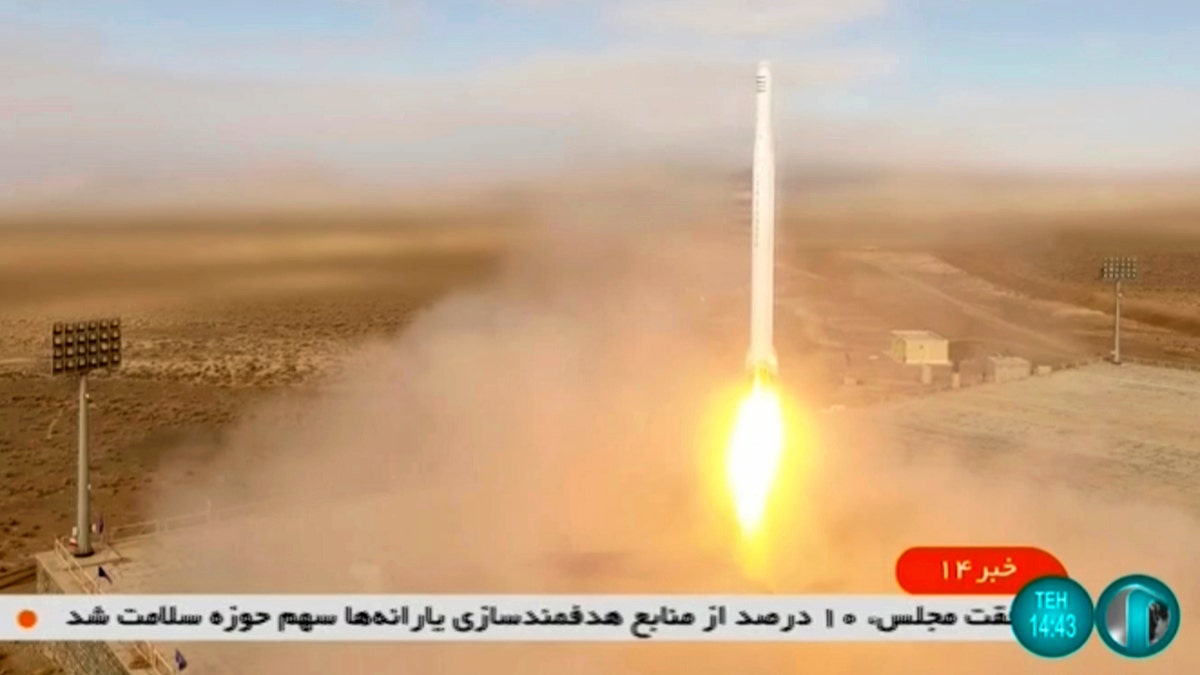 This image taken from video footage aired by Iranian state television on March 8, 2022, shows the launch of a rocket by Iran's Revolutionary Guard carrying a Noor-2 satellite in northeastern Shahroud Desert, Iran. As the war in Ukraine rages on, diplomats trying to salvage the languishing 2015 Iran nuclear deal have been forging ahead with negotiations despite distractions caused by the conflict.?