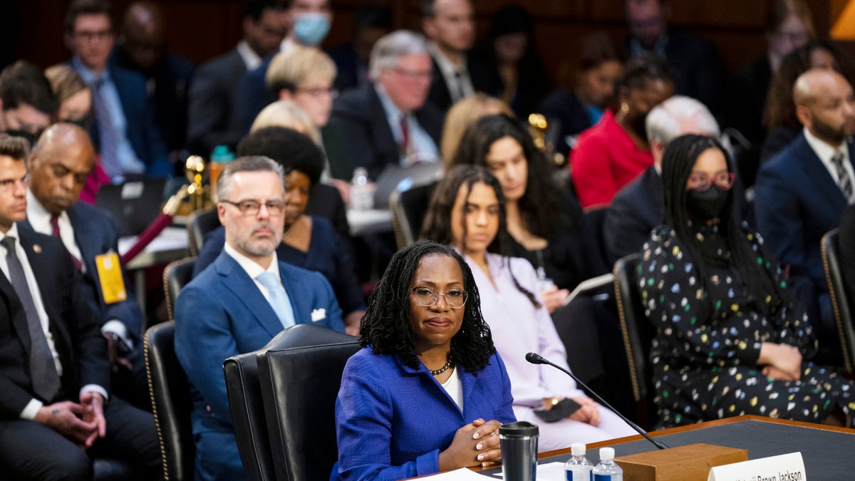 Supreme Court nominee Ketanji Brown Jackson listens to opening statements during her confirmation hearing before the Senate Judiciary Committee, Monday, March 21, 2022, in Washington. (AP Photo/Evan Vucci)