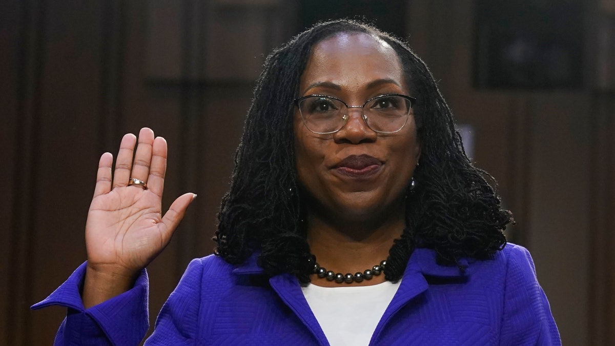 Supreme Court nominee Judge Ketanji Brown Jackson is sworn in for her confirmation hearing before the Senate Judiciary Committee Monday, March 21, 2022, on Capitol Hill in Washington. (AP Photo/Jacquelyn Martin)