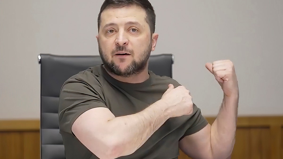 In this image from video provided by the Ukrainian Presidential Press Office, Ukrainian President Volodymyr Zelenskyy speaks during an interview with independent Russian news media from Kyiv, Ukraine, Sunday, March 27, 2022.