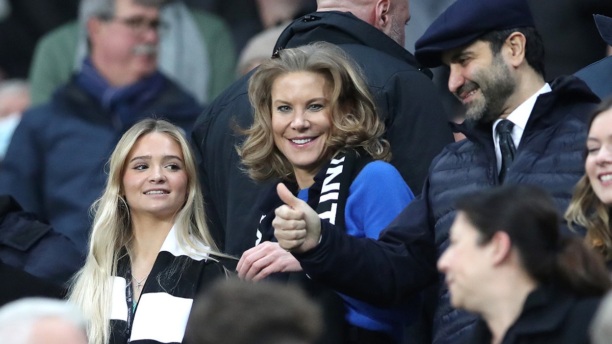 Amanda Staveley, chief executive officer of PCP Capital Partners, and husband Mehrdad Ghodoussi look on prior to the Premier League match between Newcastle United and Manchester United at St James' Park on Dec. 27, 2021, in Newcastle upon Tyne, England.