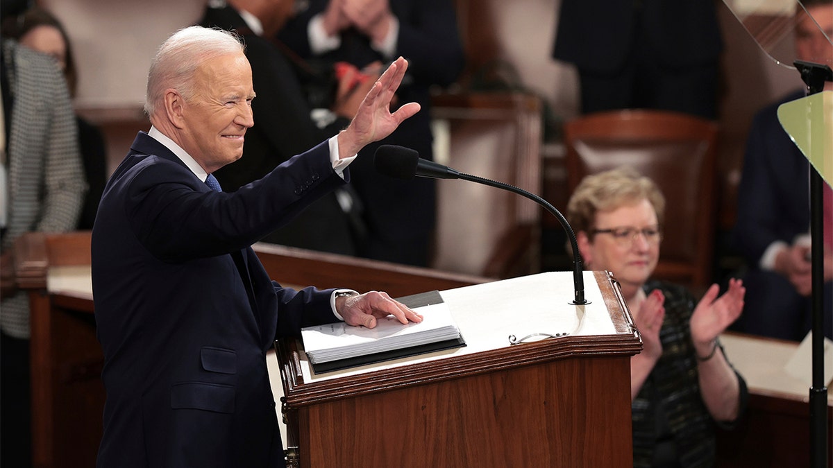 President Joe Biden arrives to deliver his State of the Union address to a joint session of Congress at the Capitol, Tuesday, March 1, 2022, in Washington. (Win McNamee, Pool via AP)