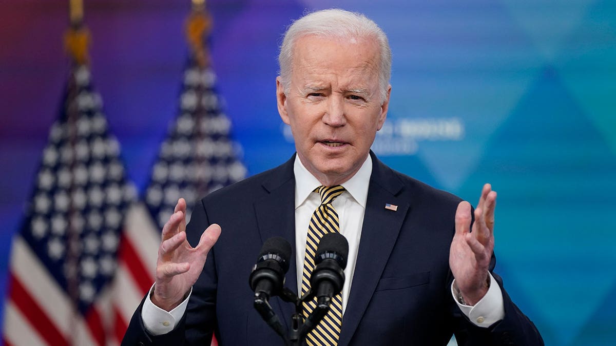 President Joe Biden speaks about additional security assistance that his administration will provide to Ukraine in the South Court Auditorium on the White House campus in Washington