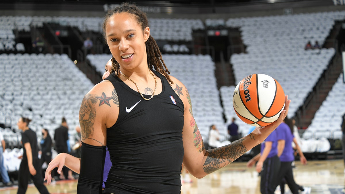 Brittney Griner #42 of the Phoenix Mercury warms up before the game against the Chicago Sky during Game One of the 2021 WNBA Finals on October 10, 2021 at Footprint in Phoenix, Arizona.