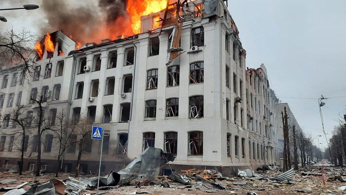 Kharkiv, Ukraine following missile attack from Russia