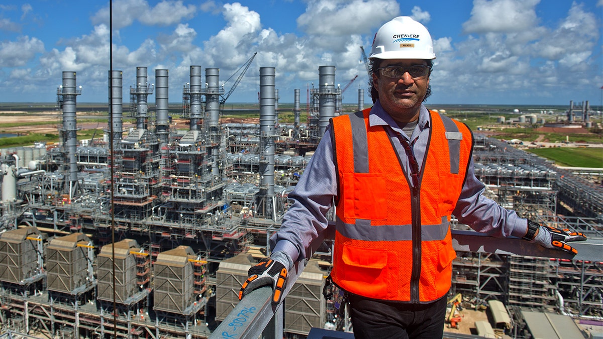 Ari Aziz, director of operations for Cheniere Energy Inc., stands for a photograph at the company's liquefied natural gas (LNG) export terminal under construction in Corpus Christi, Texas, Oct. 3, 2018. (Eddie Seal/Bloomberg via Getty Images)