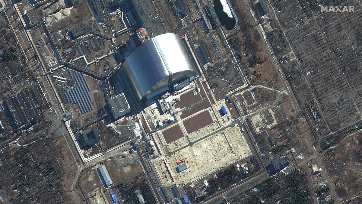 Chernobyl Nuclear Power Plant is seen in a satellite image in Ukraine, March 10, 2022. (Satellite image ©2022 Maxar Technologies)