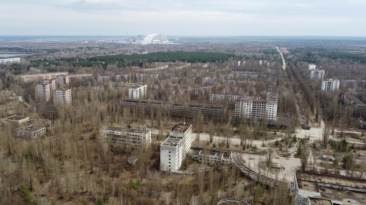 Aerial photo of Chernobyl Nuclear Power Plant in Ukraine