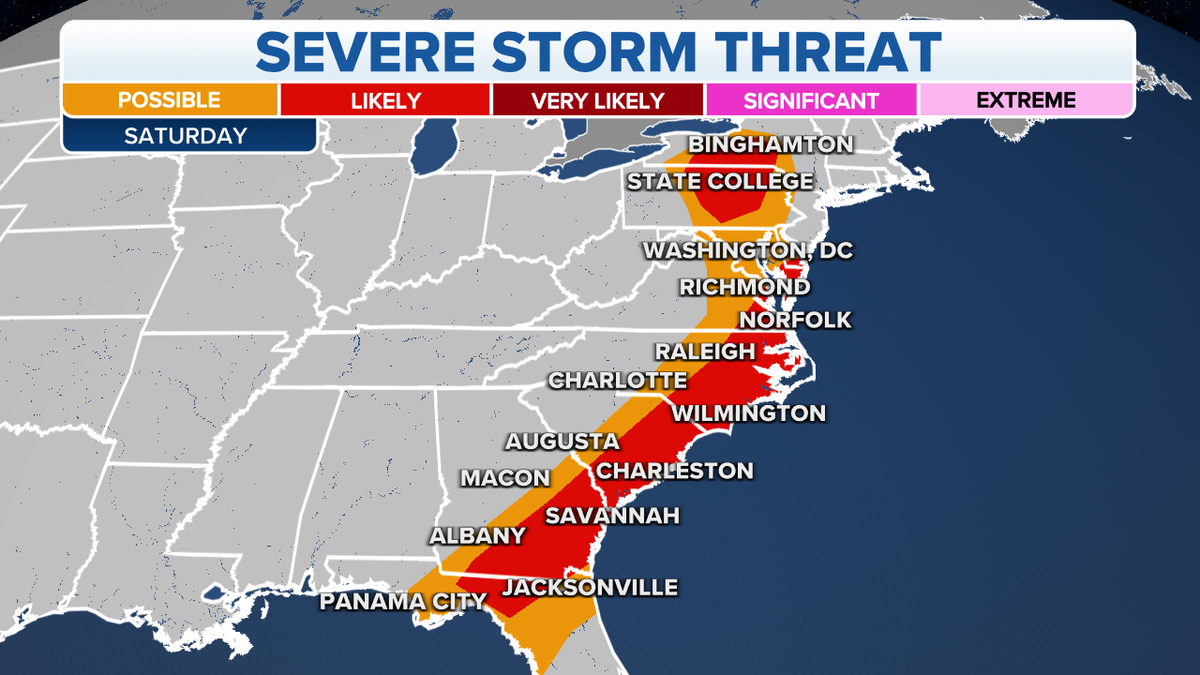 East Coast severe storm threat