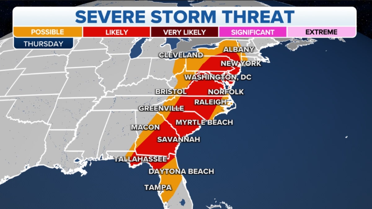 East Coast severe storm threat