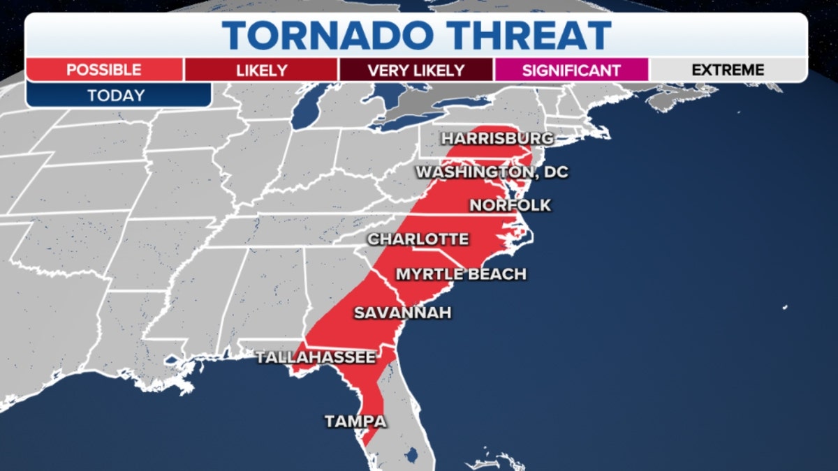 East Coast tornado threat