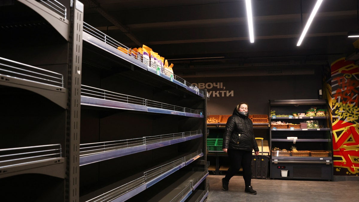 empty supermarket shelves in Ukraine