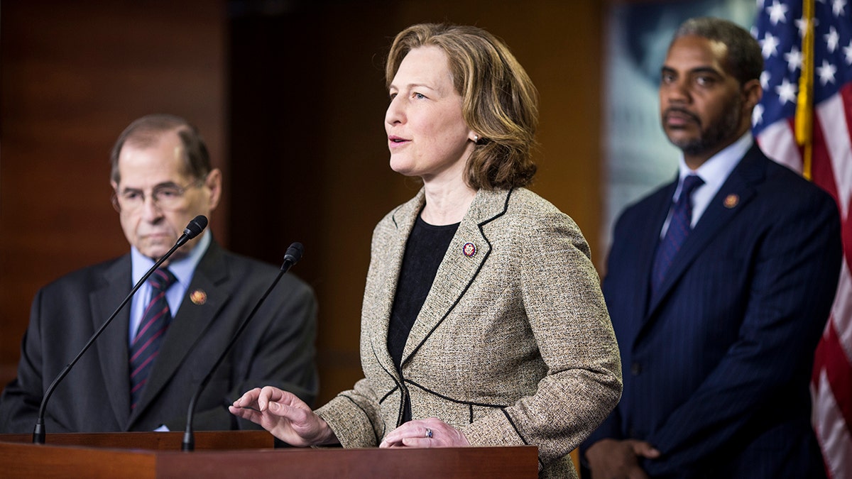 WASHINGTON, DC - APRIL 09: Rep. Kim Schrier (D-WA) speaks during a news conference on April 9, 2019 in Washington, DC. (Photo by Zach Gibson/Getty Images)