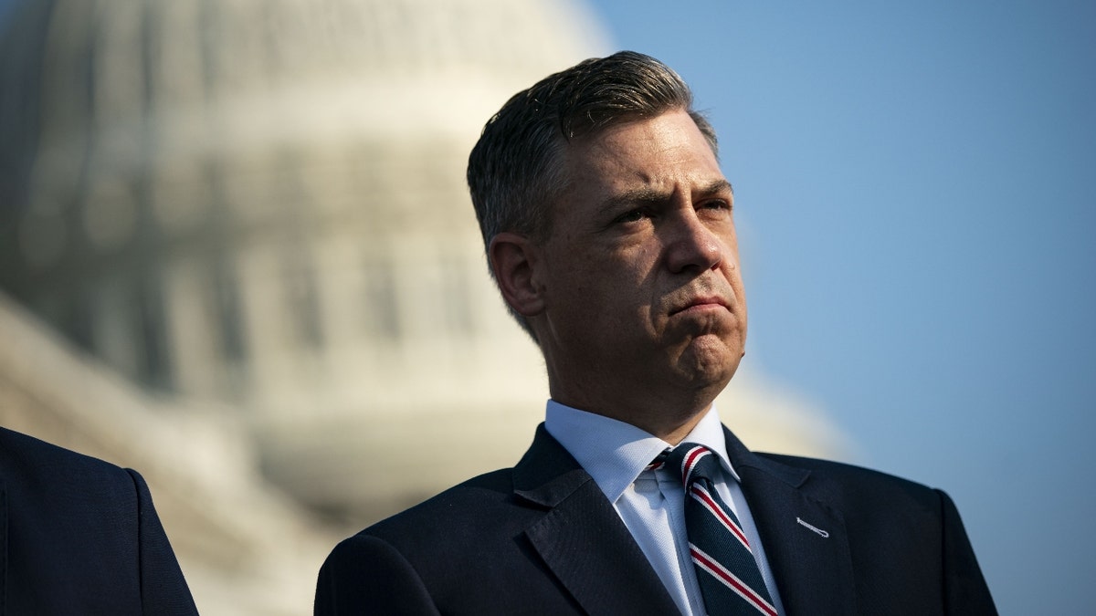 Representative Jim Banks, a Republican from Indiana, listens during a news conference before a hearing for the Select Committee to Investigate the January 6th Attack on the U.S. Capitol in Washington, D.C., U.S., on Tuesday, July 27, 2021. Seven House Democrats and two Republicans today launch what they say will be the fullest investigation yet of the Jan. 6 insurrection at the U.S. Capitol, an inquiry that could drag the issue into next year's midterm election campaign. Photographer: Al Drago/Bloomberg