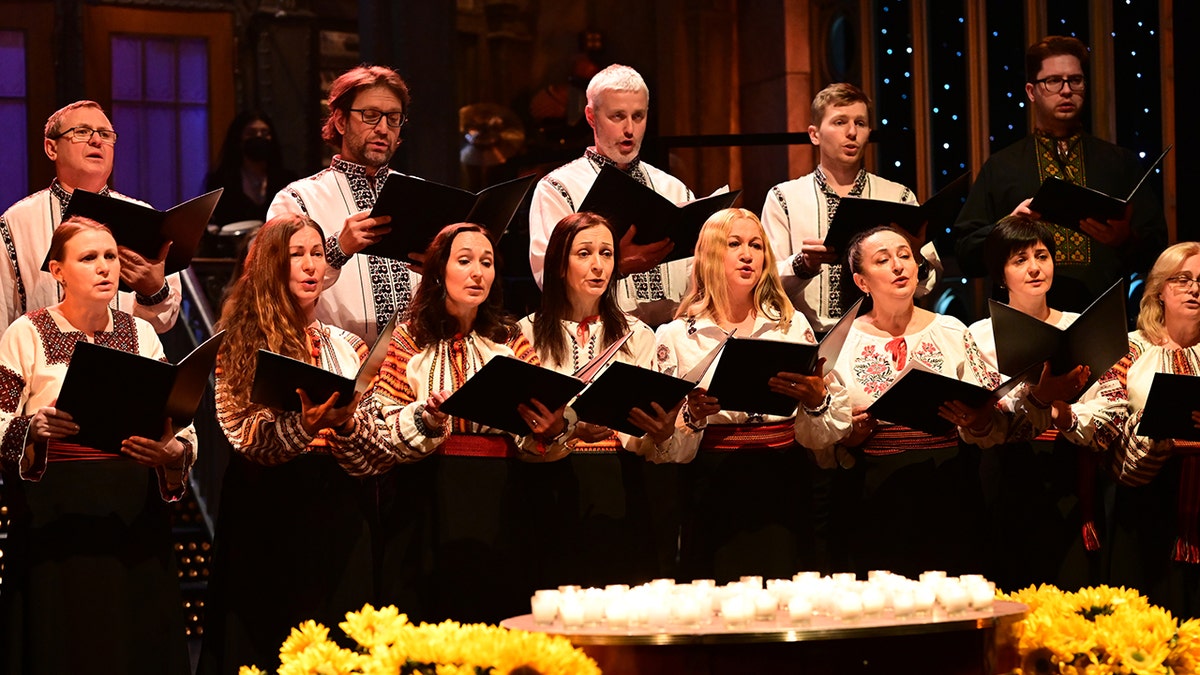 The Ukrainian Chorus Dumka of New York performs "Prayer for Ukraine" on "Saturday Night Live," Feb. 26, 2022.