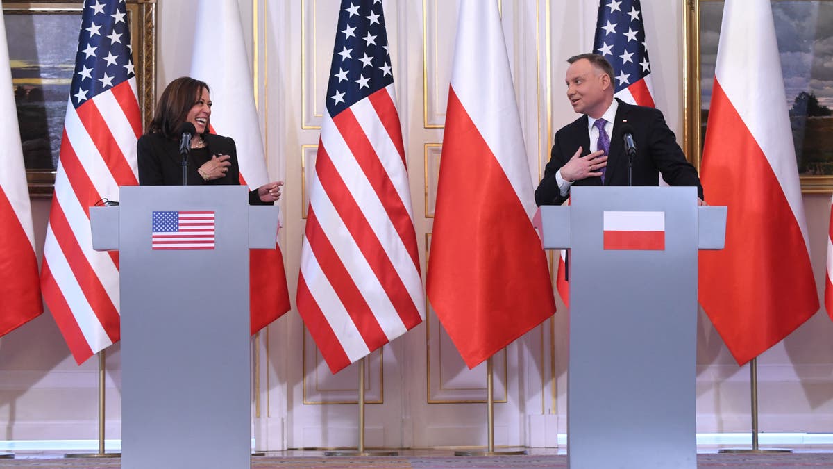 US Vice President Kamala Harris and Polish President Andrzej Duda press conference poland warsaw