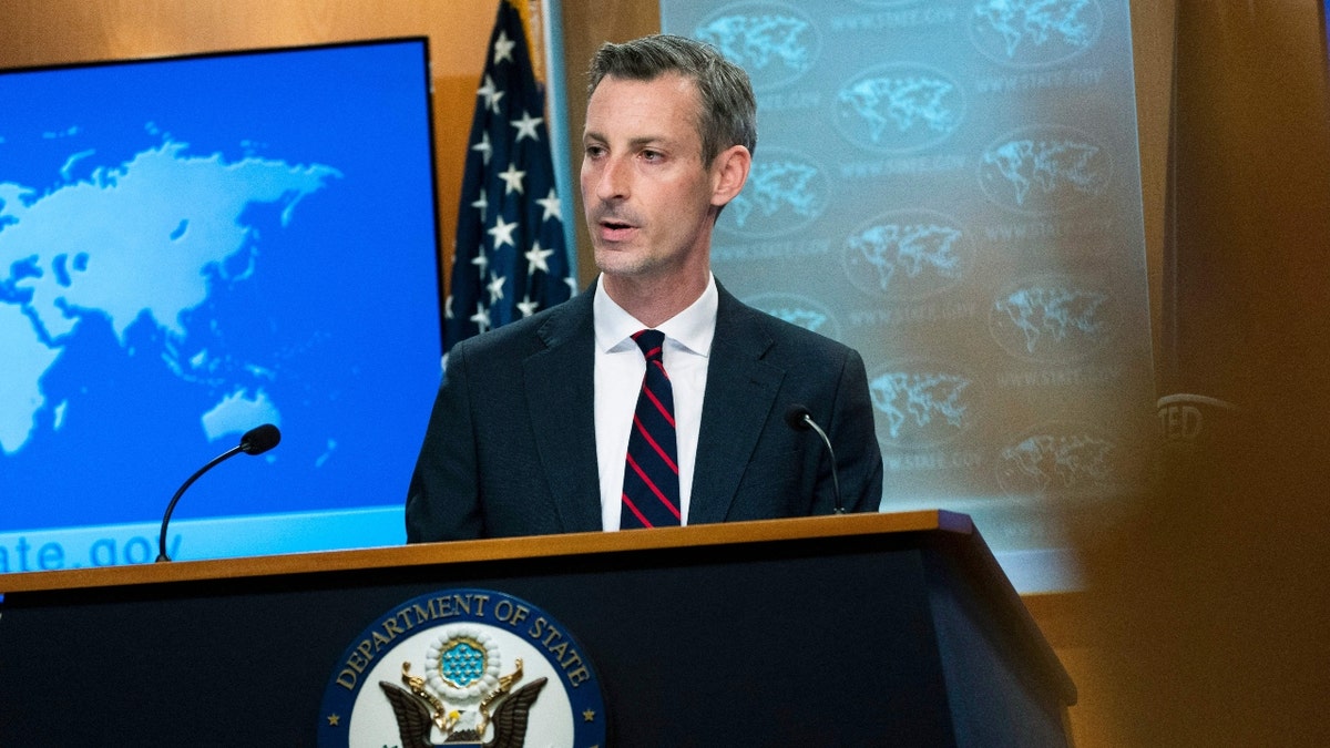 US State Department spokesman Ned Price speaks during a news conference at the State Department, March 10, 2022, in Washington, DC. (Photo by Manuel Balce Ceneta / POOL / AFP) (Photo by MANUEL BALCE CENETA/POOL/AFP via Getty Images)