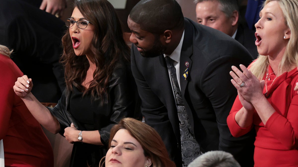 Lauren Boebert Marjorie Taylor Greene Byron Donalds at Biden state of the union address 