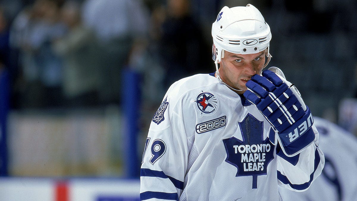 Dmitri Khristich #19 of the Toronto Maple Leafs looks on the ice during the game against the Dallas Stars at the Air Canada Centre in Toronto, Canada. The Maple Leafs defeated the Stars 4-0.