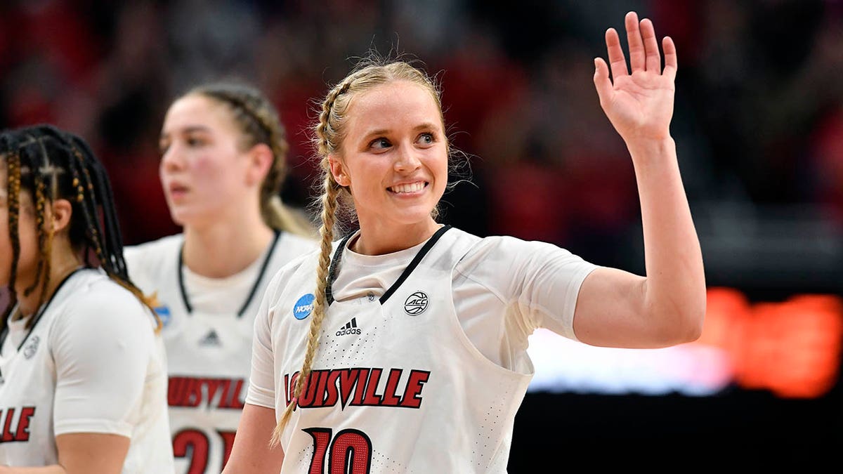 Louisville guard Hailey Van Lith (10) waves to the crowd at the end of a women's NCAA tournament college basketball second-round game against Gonzaga in Louisville, Ky., Sunday, March 20, 2022.